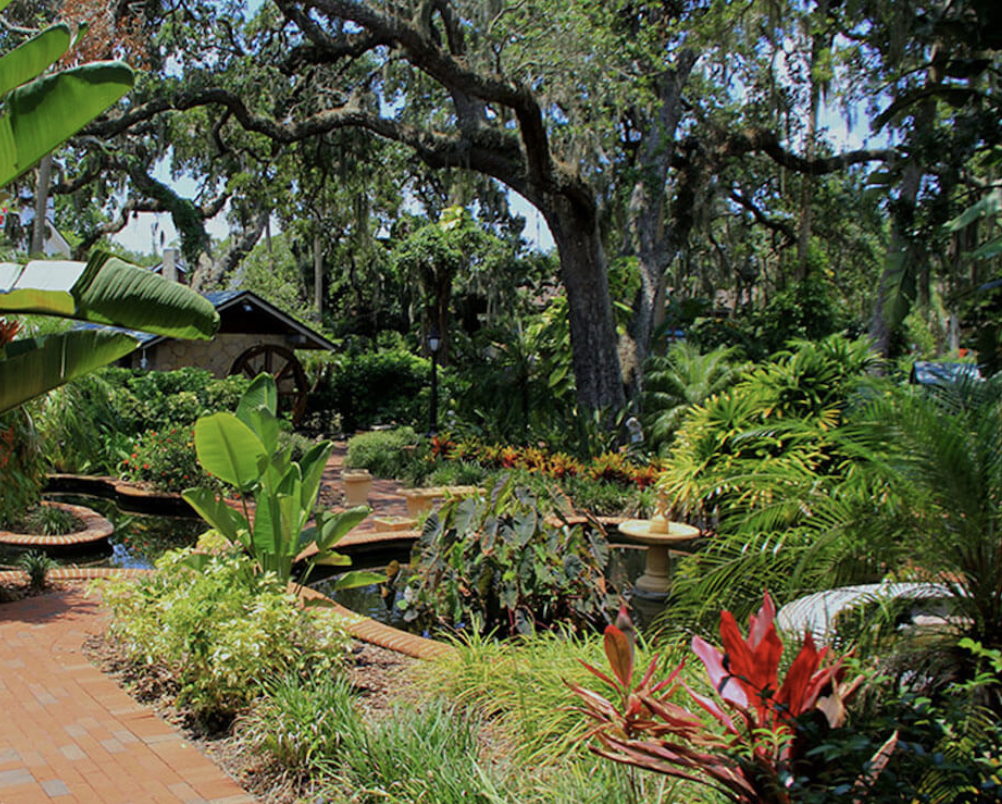 Gardens and water wheel at The Estate on the Halifax
